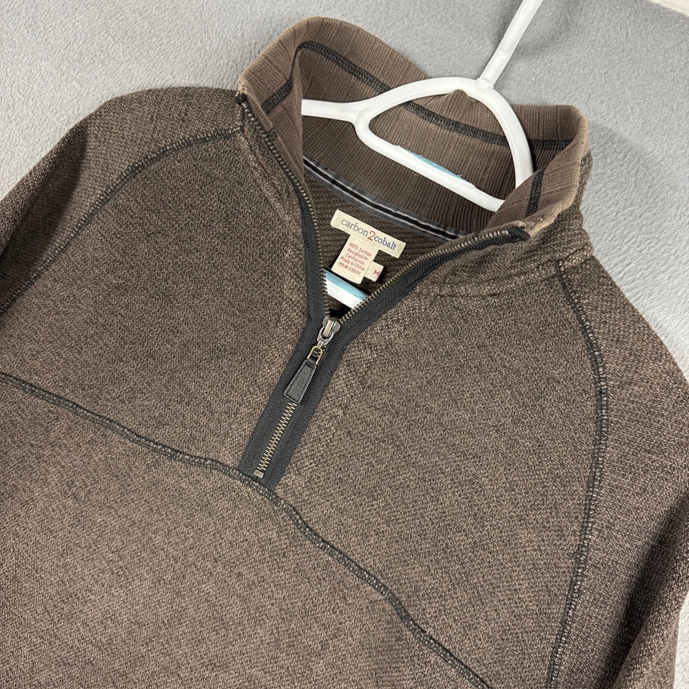 Carbon 2 Cobalt Pullover Mens Medium Brown Quarter Zip Cotton Knit Sweater